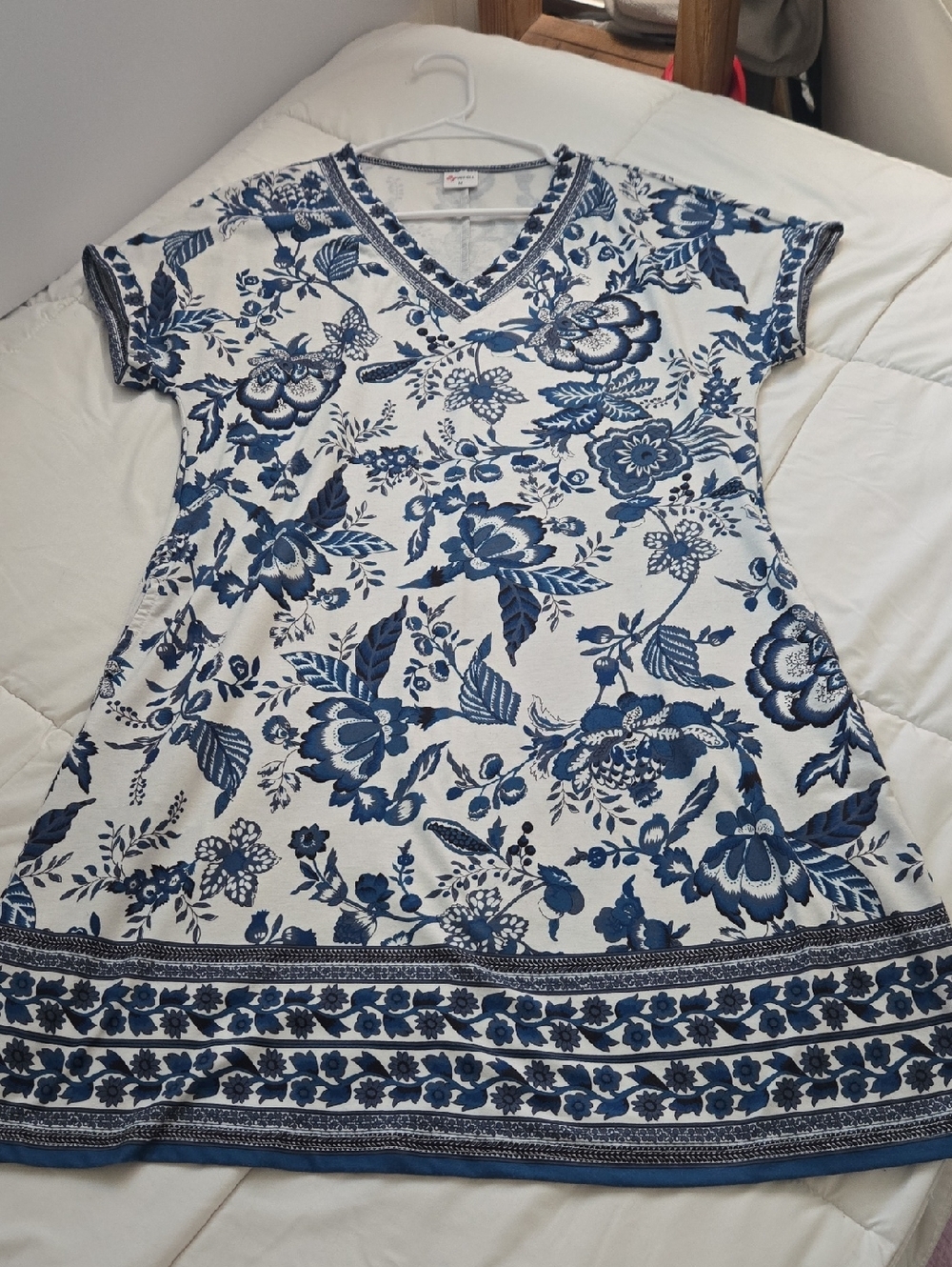 Blue Floral V-Neck Women's Dress